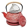 Juvale Cast Iron Teapot with Infuser Japanese Tea Kettle Loose Leaf Tetsubin with Handle and Trivet Red 3 Pcs holds 27 oz 800 ml