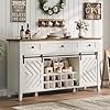 59 Farmhouse Buffet Cabinet with Sliding Barn Door Rustic Sideboard with 3 Drawer Removable Wine Rack Farmhouse Sideboard with Adjustable Shelf for for Dining Room Kitchen White