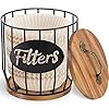 Rustic Coffee Filter Holder with Lid Acacia Coffee Filter Holder Storage Container Basket Round Coffee Filter Dispenser Coffee Filter Container for Counter Coffee Bar Accessories Decor