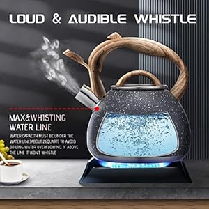   MARSKITOP-Tea-Kettle-Stovetop-Whistling-Tea-Pot-for-Stove-Top-Stainless-Steel-Tea-Kettle-Teapot-with-Wooden-Pattern-Handle-26-Quart-Gray