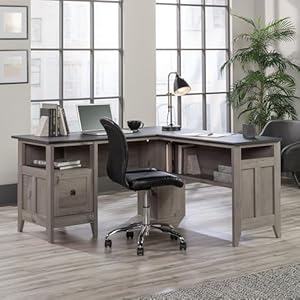 Sauder August Hill L-Shaped Home Office Desk, Farmhouse Corner Desk with File Drawer, Cable Management, Mystic Oak Finish Sauder August Hill L Shaped Home Office Desk Farmhouse Corner Desk with File Drawer Cable Management Mystic Oak Finish