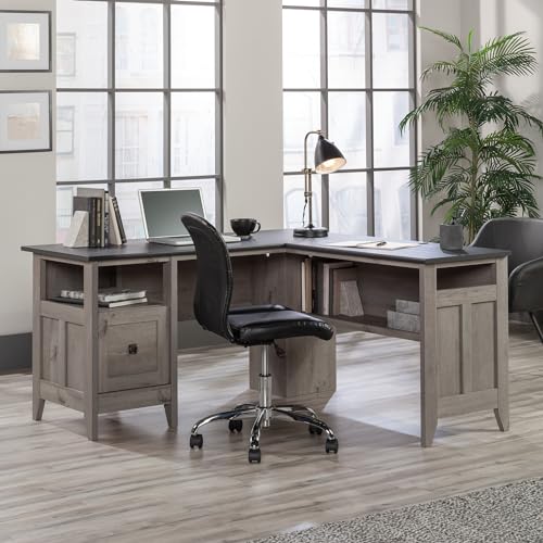 Sauder-August-Hill-L-Shaped-Home-Office-Desk-Farmhouse-Corner-Desk-with-File-Drawer-Cable-Management-Mystic-Oak-Finish Sauder August Hill L Shaped Home Office Desk Farmhouse Corner Desk with File Drawer Cable Management Mystic Oak Finish