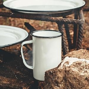 Cinsa mug set 20 oz enamelware mugs for indoor outdoor durable and reusable speckled white  urban country home decor