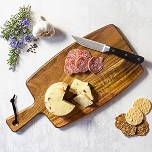 Totally bamboo rock branch acacia wood serving paddle wood cutting board with handle for kitchen and charcuterie boards  urban country home decor