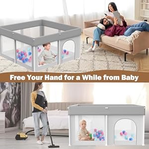   Foldable-Baby-Playpen-5050-Playard-for-Babies-and-Toddlers-Portable-Safety-Baby-Fence-LightweightNo-Installation-Indoor-Outdoor-Playpen-with-Ocean-Balls50-Grey