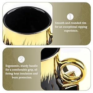 Astraloom 6 piece ottoman style turkish coffee cup set with saucers 35oz ceramic espresso cups gold plated rim black gold design black gift box with window ideal for turkish coffee espresso  urban country home decor