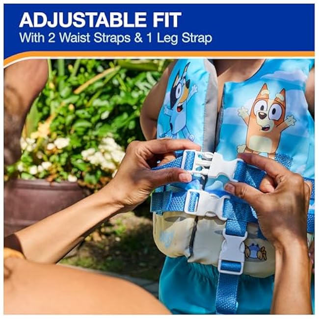 SwimWays Bluey Life Jacket, US Coast Guard Approved Kids Swim Vest, 33-55 lbs, Bluey