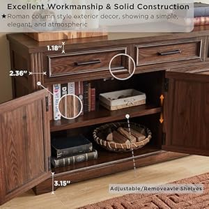 Jxqtlingmu 66 large buffet sideboard cabinet with 4 doors and 3 drawers buffet table coffee bar wine bar storage cabinet for dining room living room hallway dark brown  urban country home decor