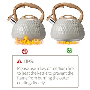 Tea kettle 27 quart with wood pattern handle loud whistle food grade stainless steel teapot anti hot handle and anti rust suitable for all heat sources  urban country home decor