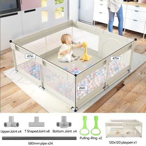 Fodoss-Baby-Playpen-Upgrade-Playpen-for-Babies-and-Toddlers-47x47x26inch-Beige-Play-Pen-for-Babies-with-Hand-Pulling-Ring-Play-Pen-Center-for-KidsBaby-FenceBaby-Playards Fodoss Baby Playpen Upgrade Playpen for Babies and Toddlers 47x47x26inch Beige Play Pen for Babies with Hand Pulling Ring Play Pen Center for KidsBaby FenceBaby Playards