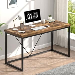 EXCEFUR Home Office Desk, 47 inch Computer Desk, Rustic Wood and Metal Study Writing Table, Work Gaming Desk for Bedroom Living Room, Industrial Brown EXCEFUR Home Office Desk 47 inch Computer Desk Rustic Wood and Metal Study Writing Table Work Gaming Desk for Bedroom Living Room Industrial Brown