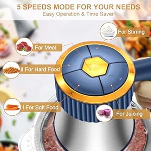 Food Processor 5 Speed Meat Grinder Electric Food Chopper with 2 Bowls 8 Cup8 Cup 4 Bi Level Blades Mini Kitchen Cutter for Vegetable Onion Garlic Meat Nuts and Baby Food 300W Blue 2L