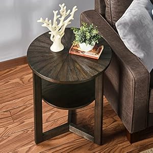   Small-Round-End-Table-Rustic-Side-Table-with-Storage-shelf-Classic-Circular-Solid-Wood-Beside-Table-2-tier-Telephone-Table-Easy-Assembly-for-Living-Room-24H-x-193D-Brushed-Black-BZ3338BK