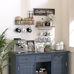 Floating mug racks 2 pack wall mounted coffee cup holder with 12 hooks mug organizer for kitchen farmhouse coffee bar decor  urban country home decor