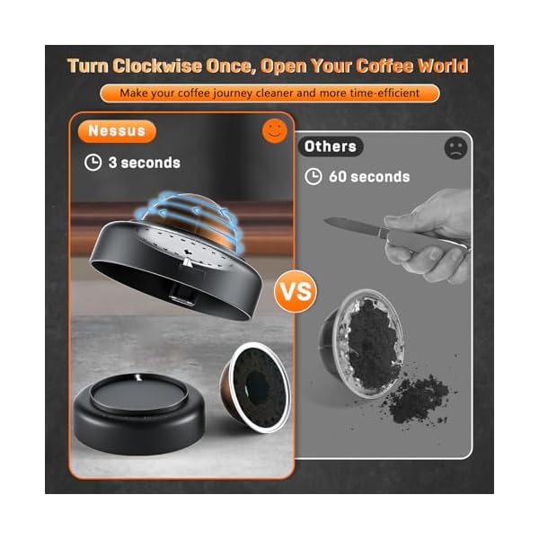   NESSUS-Refill-Kit-for-Reusable-Nespresso-Vertuo-Pods-Lid-Quick-Opener-for-Original-Seal-50PCS-Aluminum-Foil-Lids-Tamp-Press-Refillable-Vertuo-Capsules-Holder-and-Brush