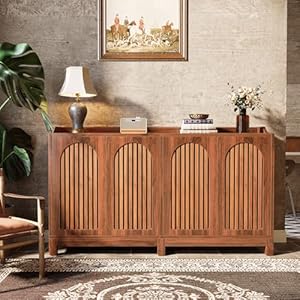 Tribesigns Sideboard Buffet Cabinet, 57" Farmhouse Storage Cabinet with Shutter Doors and Adjustable Shelf, Freestanding Storage Shelf for Dining Room, Living Room, Kitchen Tribesigns Sideboard Buffet Cabinet 57 Farmhouse Storage Cabinet with Shutter Doors and Adjustable Shelf Freestanding Storage Shelf for Dining Room Living Room Kitchen