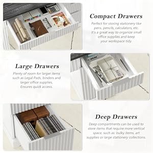 55" Farmhouse Executive Desk, Wood Home Office Desks with Drawers, Computer Desk with Storage Cabinet and Adjustable Shelf, Fluted Writing Desks for Study, Living Room, Antique White 55 Farmhouse Executive Desk Wood Home Office Desks with Drawers Computer Desk with Storage Cabinet and Adjustable Shelf Fluted Writing Desks for Study Living Room Antique White