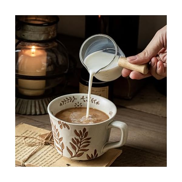 12oz rustic ceramic coffee mug set of 4 handmade pottery countryside coffee mugs with big handle for latteteamilkhot cocoadishwasher microwave safeplants  urban country home decor