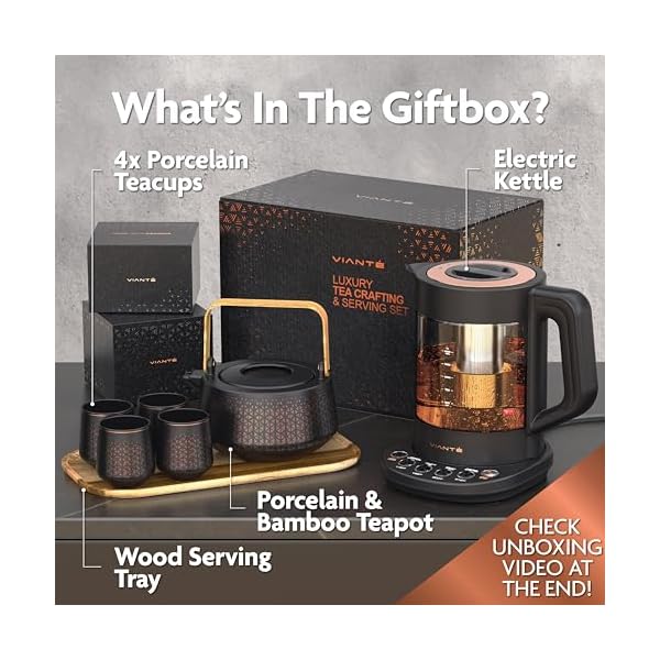   Viante-Luxury-Tea-Set-Electric-Kettle-with-Tea-Infuser-for-Loose-Leaf-Tea-And-Ceramic-Serving-Set-Tea-Pot-And-Cups-Set-With-Wooden-Tray-Excellent-Gift-Idea-For-Tea-Lovers