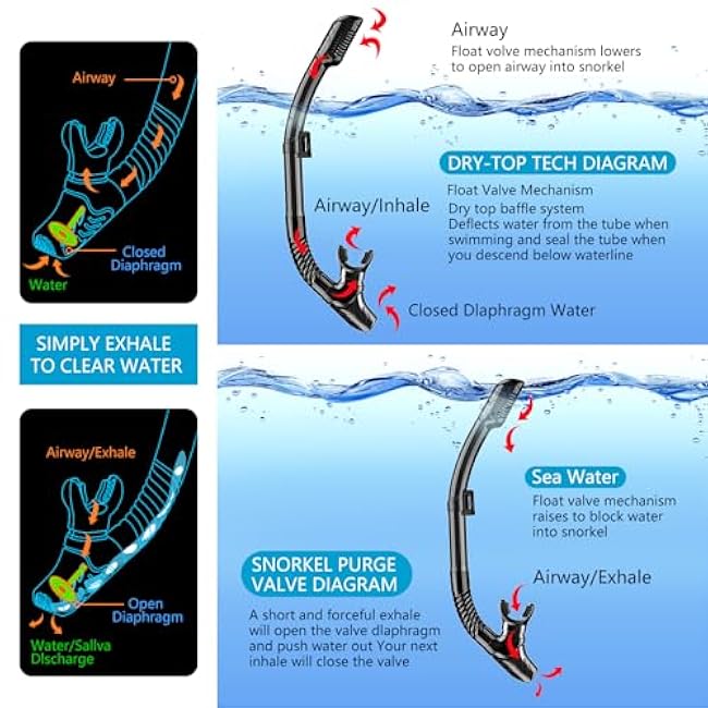 Snorkeling Gear for Adults, Dry-Top Snorkel Set Scuba Diving mask, 180¡ãPanoramic Wide View Professional Snorkeling Gear Breathing Freely Snorkel Mask