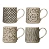 Creative co op set of 4 stoneware styles mugs cups 4 count pack of 1 multi  urban country home decor