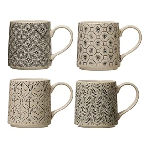 Creative Co Op Set of 4 Stoneware Styles Mugs Cups 4 Count Pack of 1 Multi
