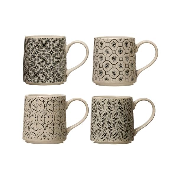 Creative co op set of 4 stoneware styles mugs cups 4 count pack of 1 multi  urban country home decor