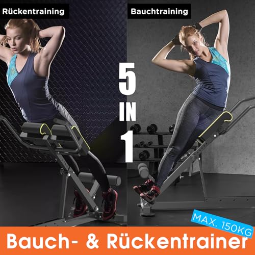 DH-FitLife-5in1-Rueckenstrecker-fuer-zuhause-Bauchmuskeltrainer-Rueckentrainer-Hyperextension-Bank-Klappbarer-Verstellbarer-Roman-Chair-bis-150KG-Multifunktionale-Curlbank-u-Hantelbank