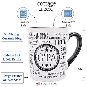Cottage Creek Gpa Grandpa Mug 16 oz Black and White Gift Boxed Ceramic Coffee Cup Cute Tea Mug and Coffee Mugs for Grandpa Pop and Papa Fun Gifts for Men
