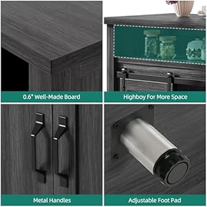 YITAHOME 63" Farmhouse Storage Cabinet, Large Buffet Sideboard Cabinet with Sliding Barn Doors and Visual Grid Doors, Coffee Bar Cabinet for Kitchen & Living Room, Dark Grey YITAHOME 63 Farmhouse Storage Cabinet Large Buffet Sideboard Cabinet with Sliding Barn Doors and Visual Grid Doors Coffee Bar Cabinet for Kitchen Living Room Dark Grey