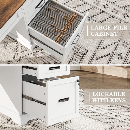 Alohappy-55-Farmhouse-Executive-Desk-with-File-Cabinet-Home-Office-Wood-Computer-Desk-with-Drawers-and-Power-Outlets-White Alohappy 55 Farmhouse Executive Desk with File Cabinet Home Office Wood Computer Desk with Drawers and Power Outlets White
