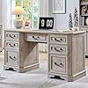 T4TREAM 59 Farmhouse Executive Desk with DrawersWood Home Office Computer Desk Featuring Keyboard TrayCharging StationFile Drawer Storage Cabinetfor Work and Study Light Rustic Oak
