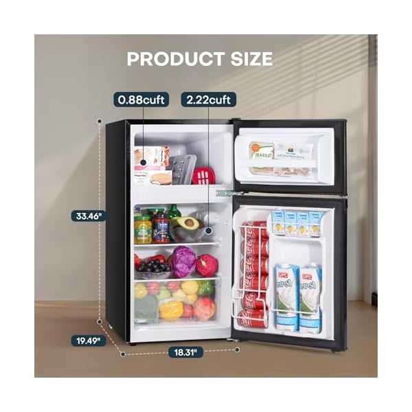   Upstreman-31-CuFt-Mini-Fridge-with-Freezer-Double-Door-Small-Fridge-Dorm-Essentials-Adjustable-Thermostat-Energy-Saving-Mini-Refrigerator-for-Office-DormBedroom-Stainless