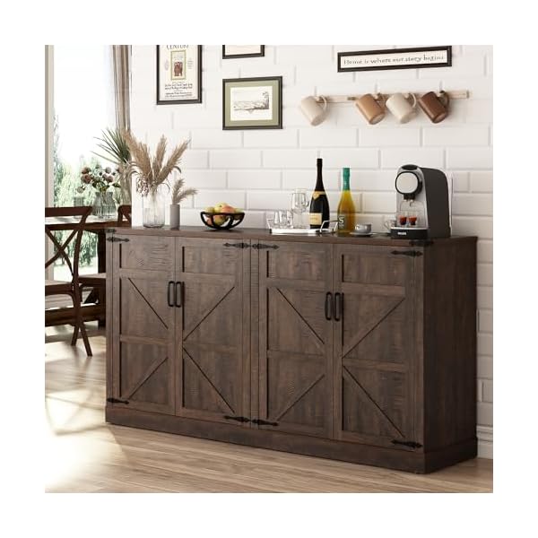 Sideboard buffet cabinet with storage 65 inch farmhouse kitchen pantries sideboard cabinet with adjustable shelves wooden coffee bar cabinet buffet table for kitchen dining room brown  urban country home decor