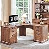 RedLemon 60 Farmhouse L Shaped Executive Desk with Drawers Wood Home Office Corner Desk with Charging Station File Drawer Storage Cabinet Rustic Computer Writing Desk Reclaimed Barnwood