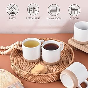 12 oz coffee mug set for 6 tea cups with handle for coffee tea cocoa milk white  urban country home decor
