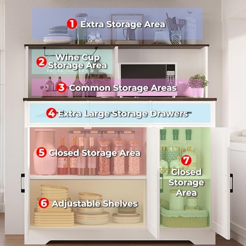 Farmhouse-Sideboard-Buffet-Cabinet-with-Microwave-Stand-Barn-Doors-Buffet-Storage-Cabinet-with-Drawers-and-Shelves-Wood-Coffee-Bar-Pantry-for-Kitchen-Dining-Room-Living-Room-White Farmhouse Sideboard Buffet Cabinet with Microwave Stand Barn Doors Buffet Storage Cabinet with Drawers and Shelves Wood Coffee Bar Pantry for Kitchen Dining Room Living Room White