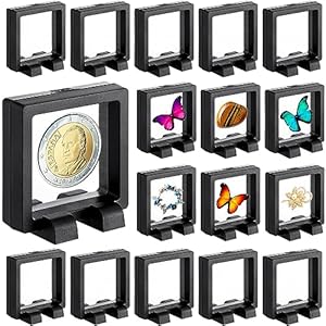 Harloon 30 Pcs 3D Floating Frame Display Holder Stands Coin Display Case 2.8 x 2.8 x 0.8 inch Silicone Coin Frame 3D Floating Jewelry Frame for Challenge Coins, AA Medallions, Jewelry (Black)