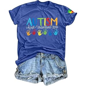 Autism Awareness Shirt Women Autistic Support Tshirt Speech Therapy Inspirational Short Sleve Tee Tops