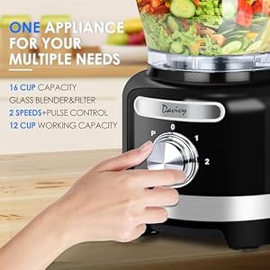 Davivy 16 Cup Food Processor 600W–38L 9 in 1 Multifunction Vegetables Chopper for Slicing Shredding Grating Dough Pureeing–Includes French Fry CutterBPA Free Dishwasher Safe Bowl–Black