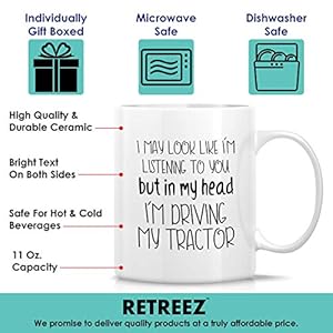 Retreez Funny Mug In My Head Im Driving My Tractor Farming Farmer Gardener 11 Oz Ceramic Coffee Mugs Funny Sarcasm Inspirational birthday gifts for him her friends coworkers mother father