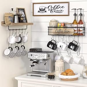 Floating mug racks 2 pack wall mounted coffee cup holder with 12 hooks mug organizer for kitchen farmhouse coffee bar decor  urban country home decor