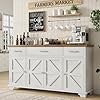 65 Large Buffet Cabinet with Storage Sideboard Cabinet with 3 Drawers and 4 Doors Farmhouse Coffee Bar Wood Buffet Table for Kitchen Dining Room White