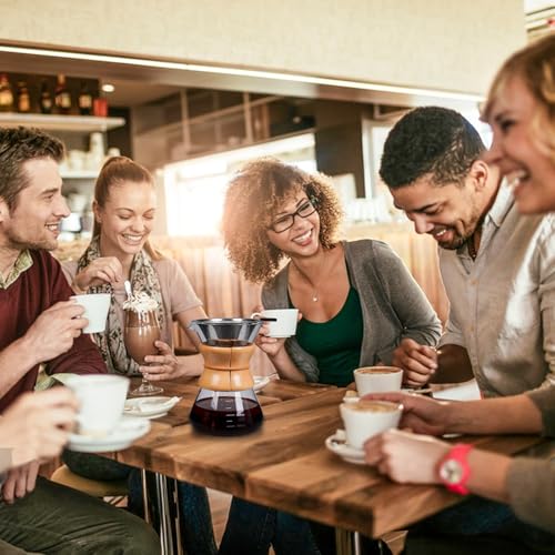 Pour-Over-Coffee-Maker-with-Reusable-Stainless-Steel-Drip-Filter-Lead-Free-Borosilicate-Glass-Coffee-Carafe-with-Modern-Wooden-Collar-for-1-4Cup-Circular-Clear-600ml20oz Pour Over Coffee Maker with Reusable Stainless Steel Drip Filter Lead Free Borosilicate Glass Coffee Carafe with Modern Wooden Collar for 1 4Cup Circular Clear 600ml20oz