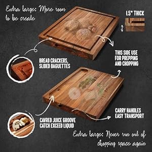 XL Acacia Wood Cutting Board (20x15x1.5in) and Wooden Butcher Block, Chopping Board-Reversible Multipurpose For Meat, Cheese Board, Vegetables, Bread with Juice Groove, Cracker Holder & Inner Handles XL Acacia Wood Cutting Board 20x15x15in and Wooden Butcher Block Chopping Board Reversible Multipurpose For Meat Cheese Board Vegetables Bread with Juice Groove Cracker Holder Inner Handles