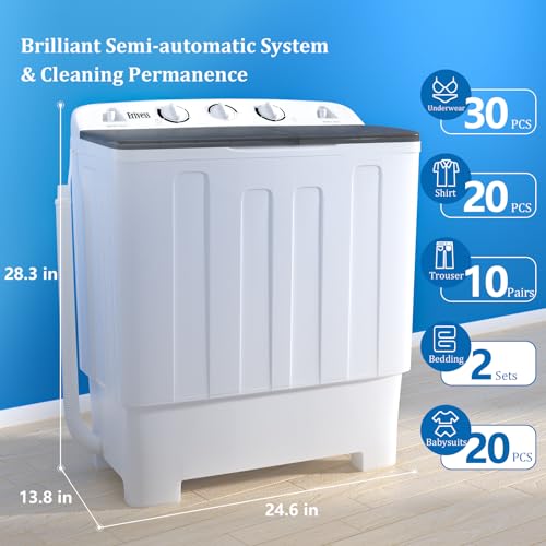 22 lbs Compact Mini Twin Tub Washing Machine with Drying Rack&10 Hangers, 13 lbs Washer Mini Compact Laundry Machine and 9 lbs Spinner, Handy and Environment friendly for Dorms, Residence - Image 3