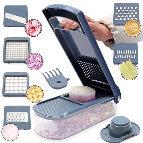 Vegetable Chopper Food Chopper Onion Chopper Vegetable SlicerVeggie Chopper with ContainerKitchen AccessoriesGrey6 Blade