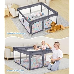   Dripex-Baby-Playpen-5252-Play-Pens-for-Babies-and-Toddlers-Safe-Anti-Fall-Play-Yard-with-Gates-Baby-Fence-with-Breathable-Mesh-Indoor-Outdoor-Kids-Activity-Center-Anchor-Grey