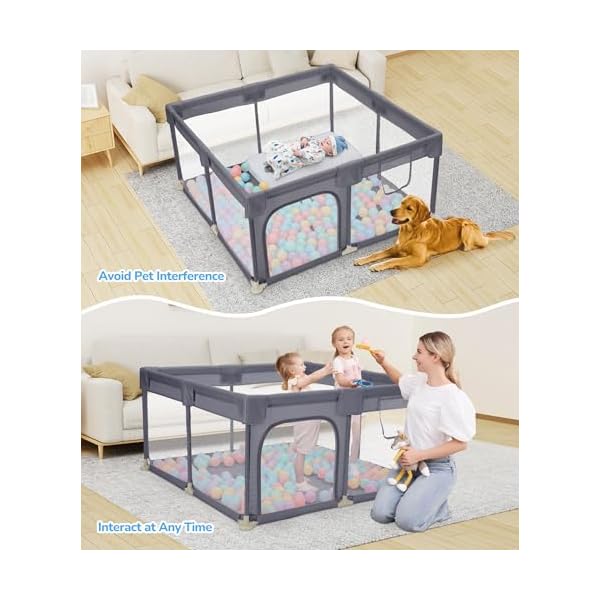   Dripex-Baby-Playpen-5252-Play-Pens-for-Babies-and-Toddlers-Safe-Anti-Fall-Play-Yard-with-Gates-Baby-Fence-with-Breathable-Mesh-Indoor-Outdoor-Kids-Activity-Center-Anchor-Grey