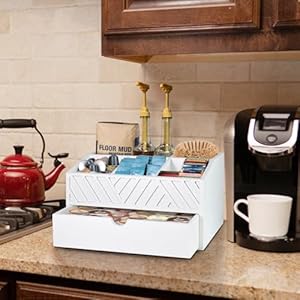   Farmhouse-Wooden-Coffee-Bar-Organizer-Countertop-Station-With-Drawer-Pods-Holder-Storage-Basket